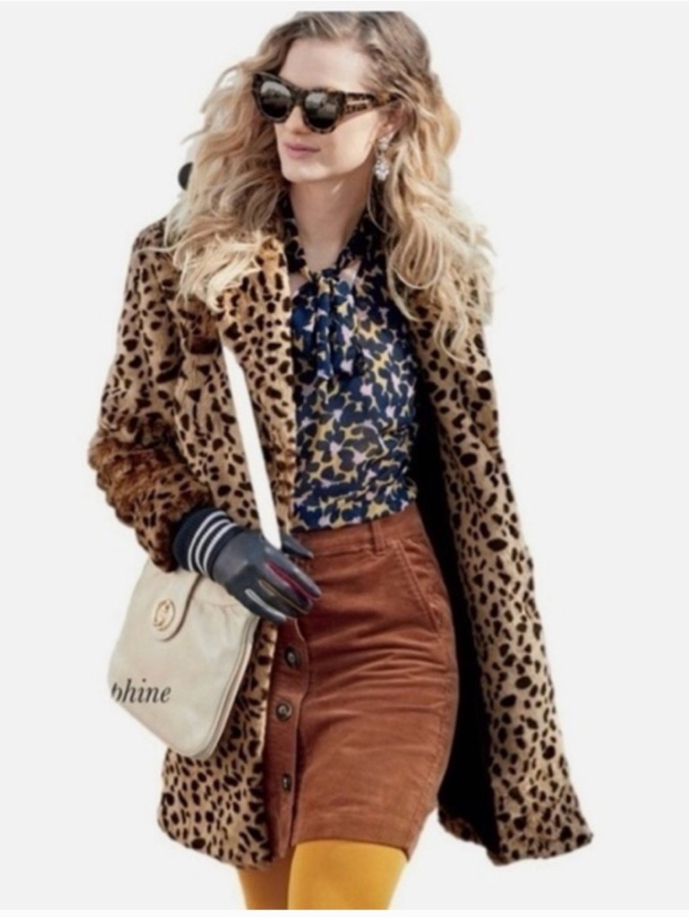 Leopard Print Faux Fur Long Trench Coat Jacket Animal Print - Picture 3 of 12